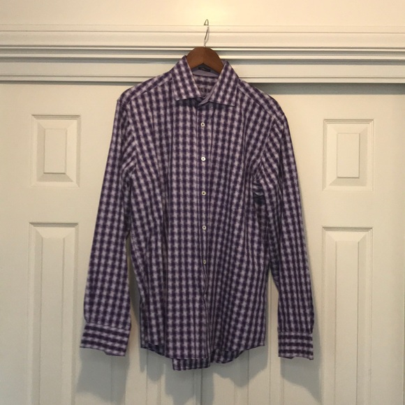 Mens Bugatchi size XL button up. Purple & white - Picture 1 of 4